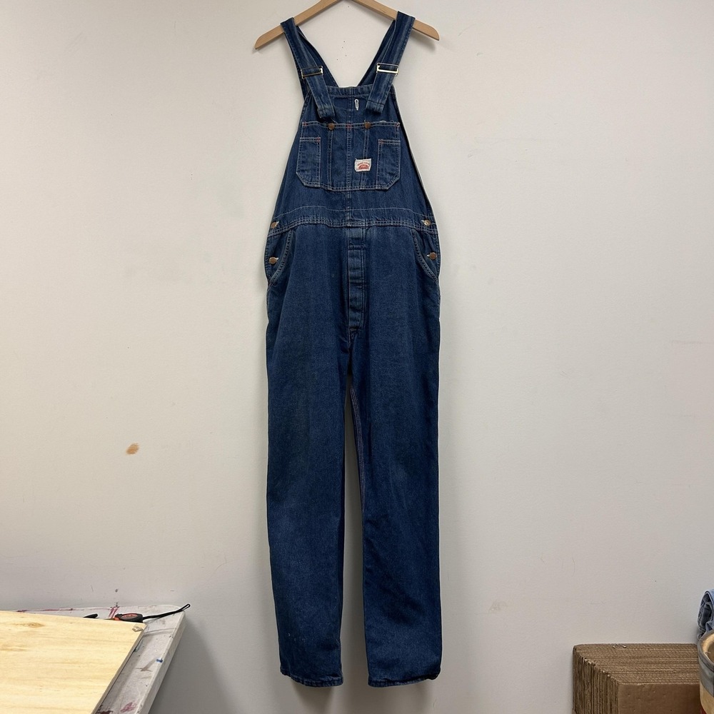 Roundhouse Jeans Mens XL Medium Wash Blue Denim Relaxed Straight Overalls